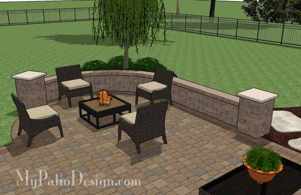 Traditional Patio Design with Seating Wall and Pergola | Download Plan ...